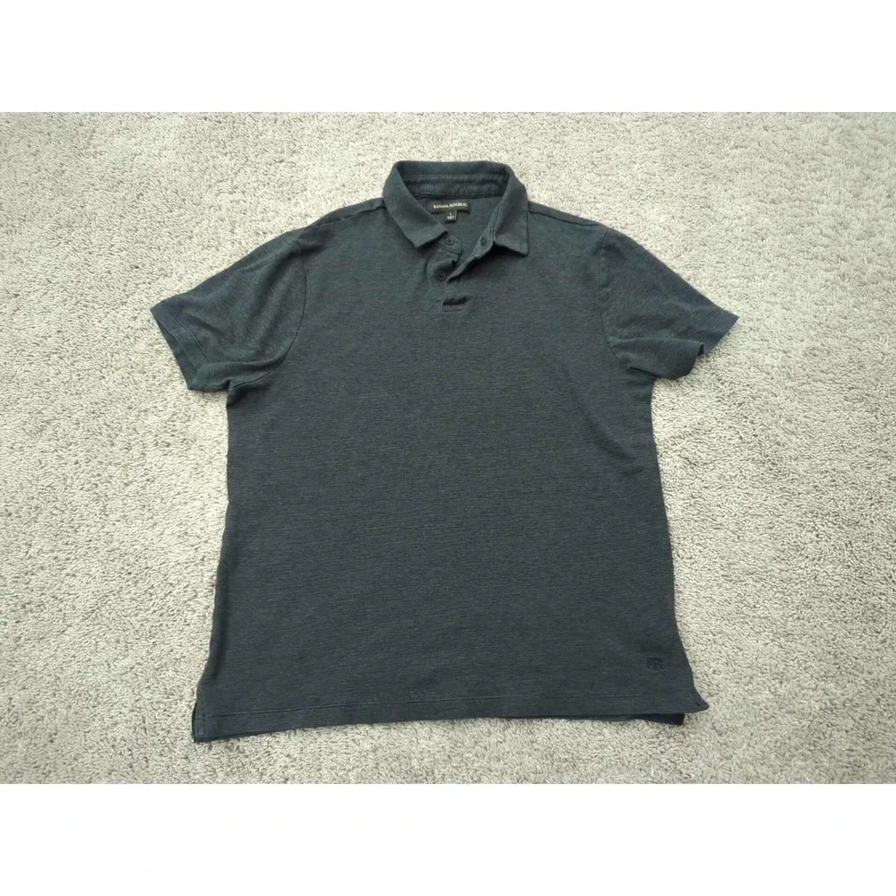 Banana Republic Polo Shirt Mens Large Blue Gray Striped Short Sleeve Golf Casual